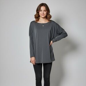 POGTMM Gray Ruched‎ Dolman Sleeve Tunic Top with pockets Long Sleeve size small